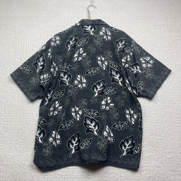 Y2K 725 Originals Mens L Hawaiian Tribal Print Button up Shirt Grey / Black - Picture 11 of 15